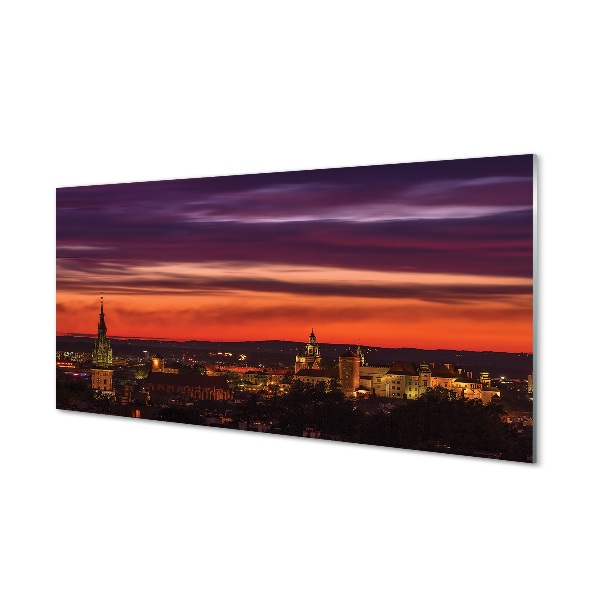 Krakkó Panorama City éjszaka Üvegkép falra