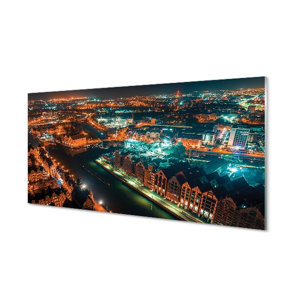 Gdańsk éjszakai panoráma a városra Üvegkép nyomtatás