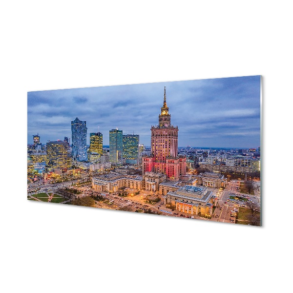 Varsó városi panoráma naplemente Üvegkép nyomtatás