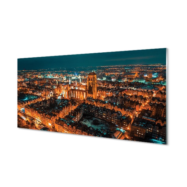 Gdansk Panorama éjszakai templom Üvegkép
