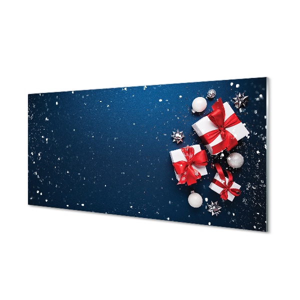 Ajándékok baubles kék háttér Üvegfotó