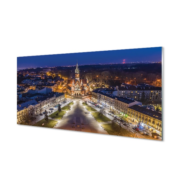 Krakkó éjszakai templom panoráma Üvegkép