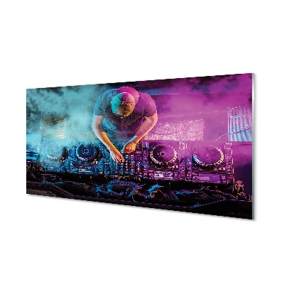 DJ konzol színes fényekkel és füsttel Üvegkép