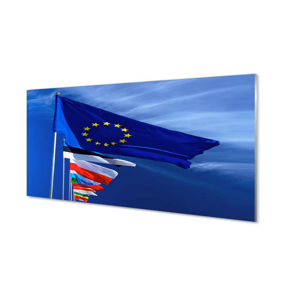 Különböző zászlók az égen Üvegkép