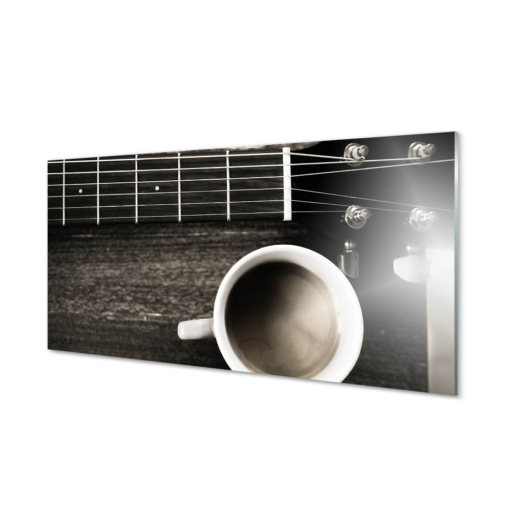 Fekete kávé és gitár Egyedi üvegkép