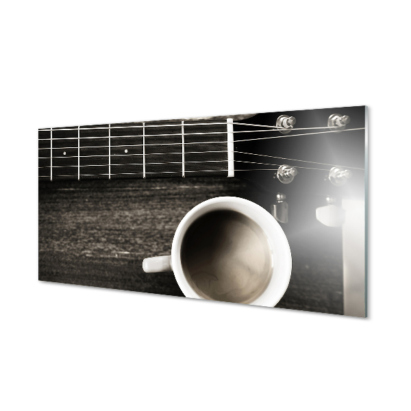 Fekete kávé és gitár Egyedi üvegkép