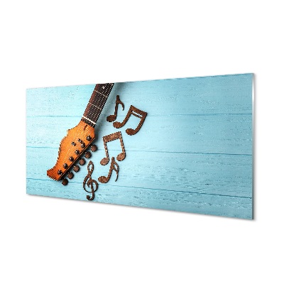 Gitár hangjegyek kék háttér Üvegkép nyomtatás
