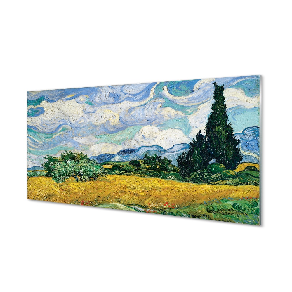Vincent van Gogh - Búzamező ciprusokkal Egyedi üvegkép