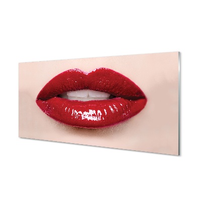 Piros ajkak fehér fogak Üvegkép falra