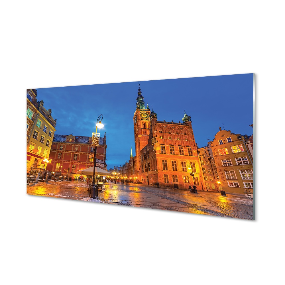 Gdańsk Óváros tér éjszaka Üvegkép falra