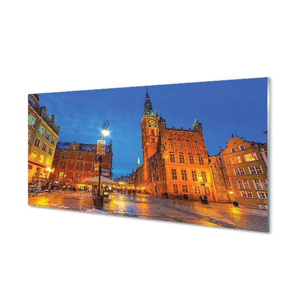 Gdańsk Óváros tér éjszaka Üvegkép falra