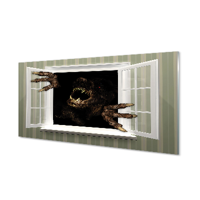 Egy ijesztő alak jön ki az ablakon Üvegfotó