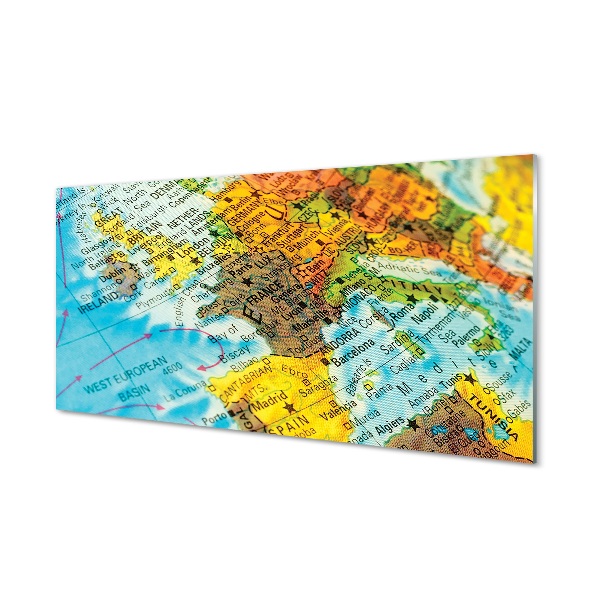 Európa színes térképe Egyedi üvegkép