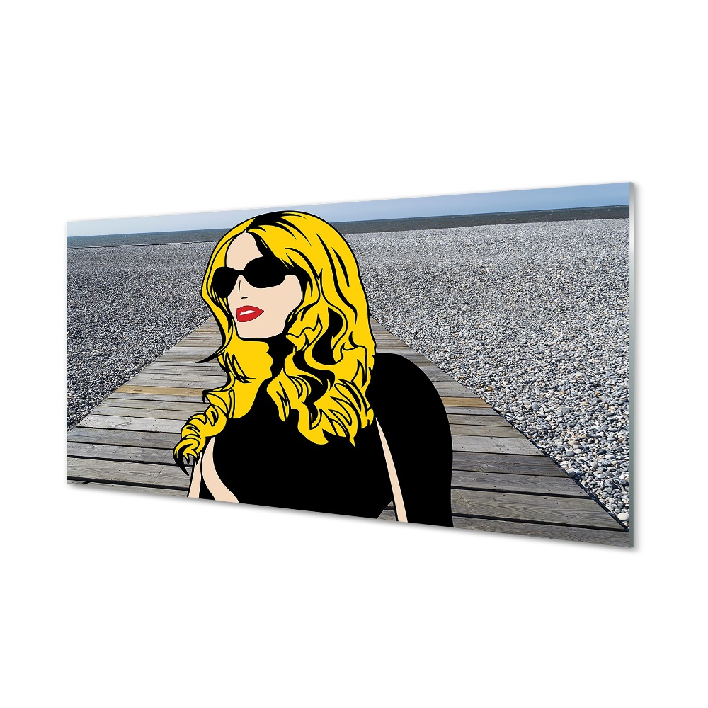 Szőke nő pop art strand Üvegkép