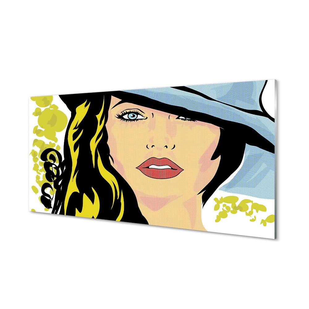 Nő kalap pop art Üvegkép falra