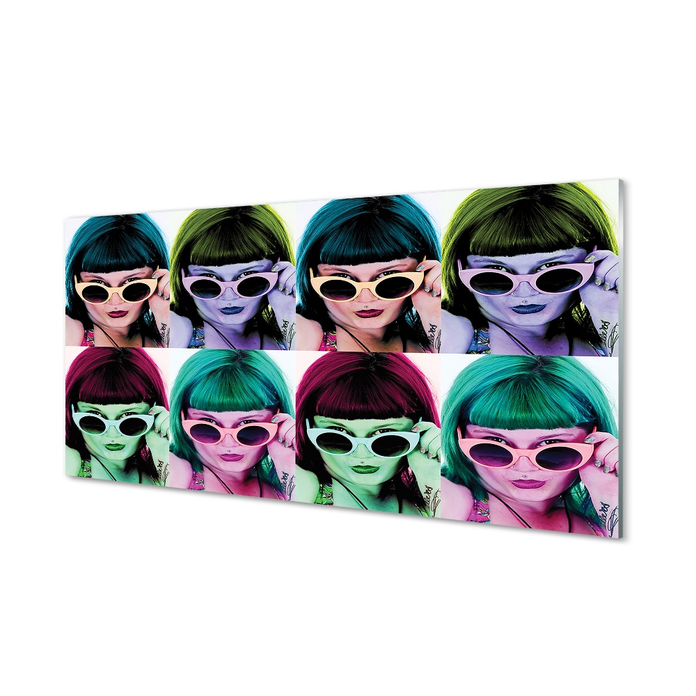 Nő színes haj szemüveg pop art Üvegkép nyomtatás