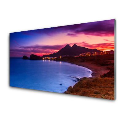 Üvegkép Nyomtatás Tengerparti hegyek éjszakája