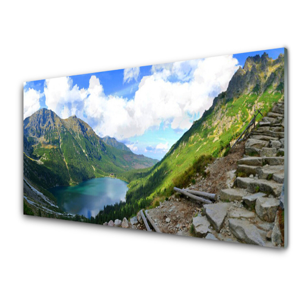 Modern Üvegkép Hegyek Rocks Path