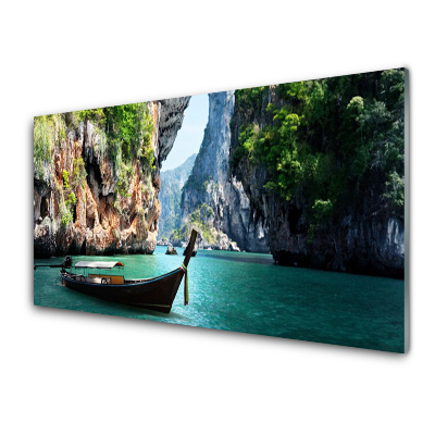 Üvegkép Falra Boat Lake Rocks táj