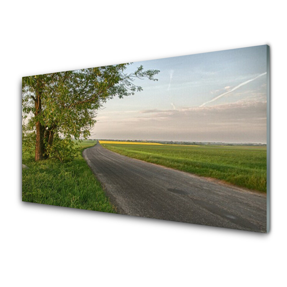 Egyedi Üvegkép Road Tree Field