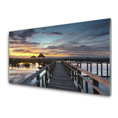 Üvegfotó Híd a vízi égbolton