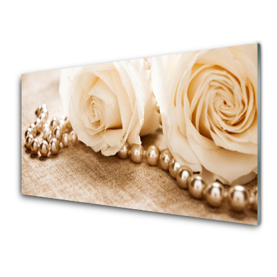Üvegkép Nyomtatás Bézs Rózsák és gyöngyök
