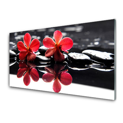 Üvegkép Piros virágok tükröződnek a vízben