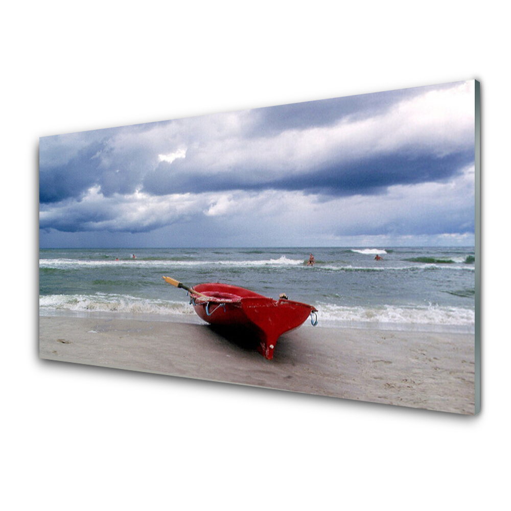 Egyedi Üvegkép Red Boat Beach Sea