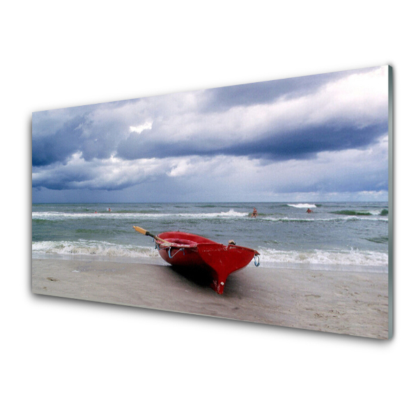 Egyedi Üvegkép Red Boat Beach Sea
