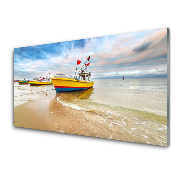 Modern Üvegkép csónakok Beach tengeri táj