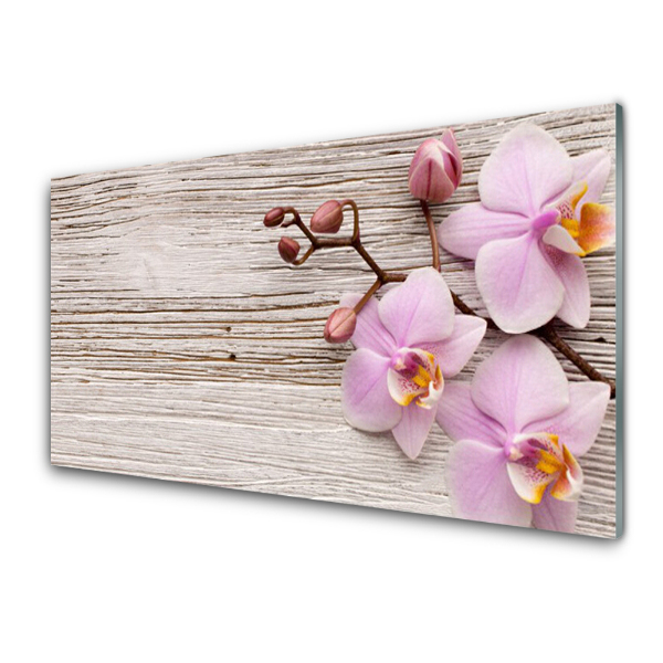 Üvegkép Nyomtatás Rózsaszín orchideák a deszkán