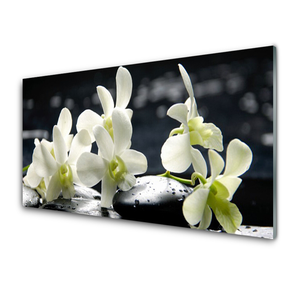 Egyedi Üvegkép Fehér orchideák fekete háttér