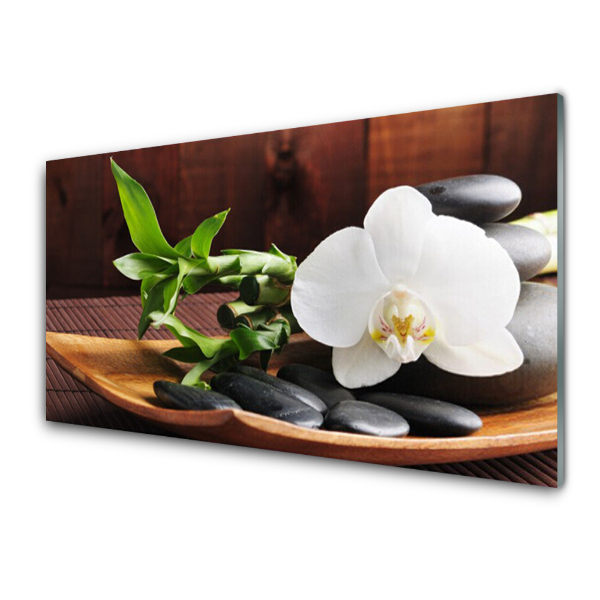 Üvegkép Falra Bambusz orchidea egy fából készült tálcán