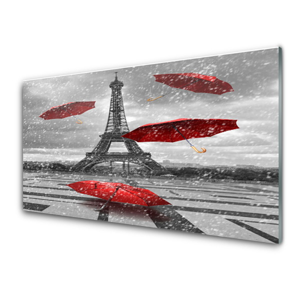 Üvegfotó Piros esernyők Eiffel-torony