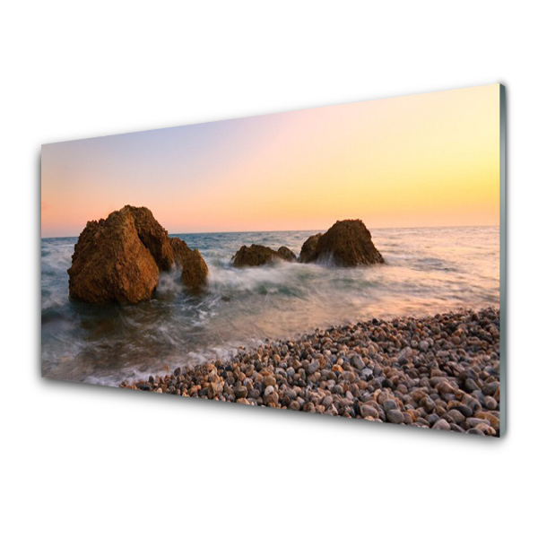 Üvegkép Kavicsos strand és tenger