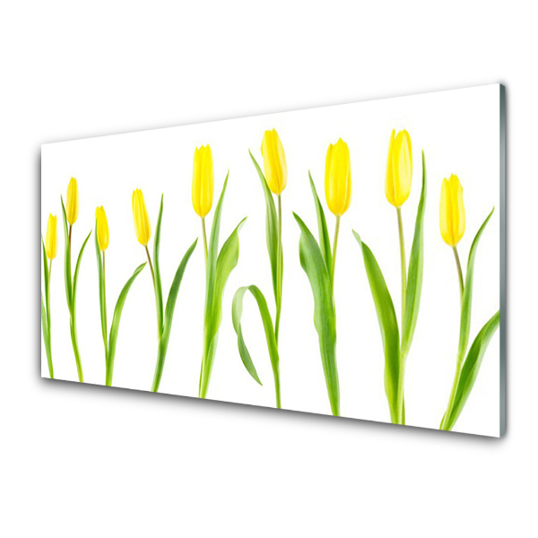 Üvegkép Nyomtatás Sárga Tulipán Virágok Levelek