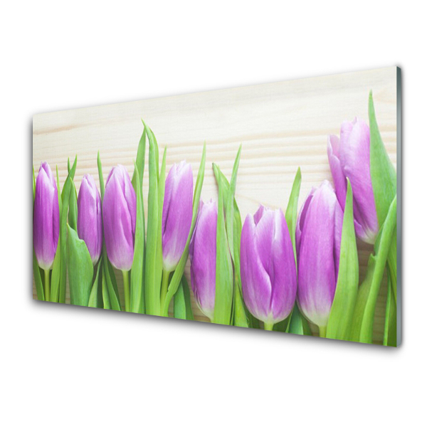 Üvegkép Falra Lila tulipán virágok természet