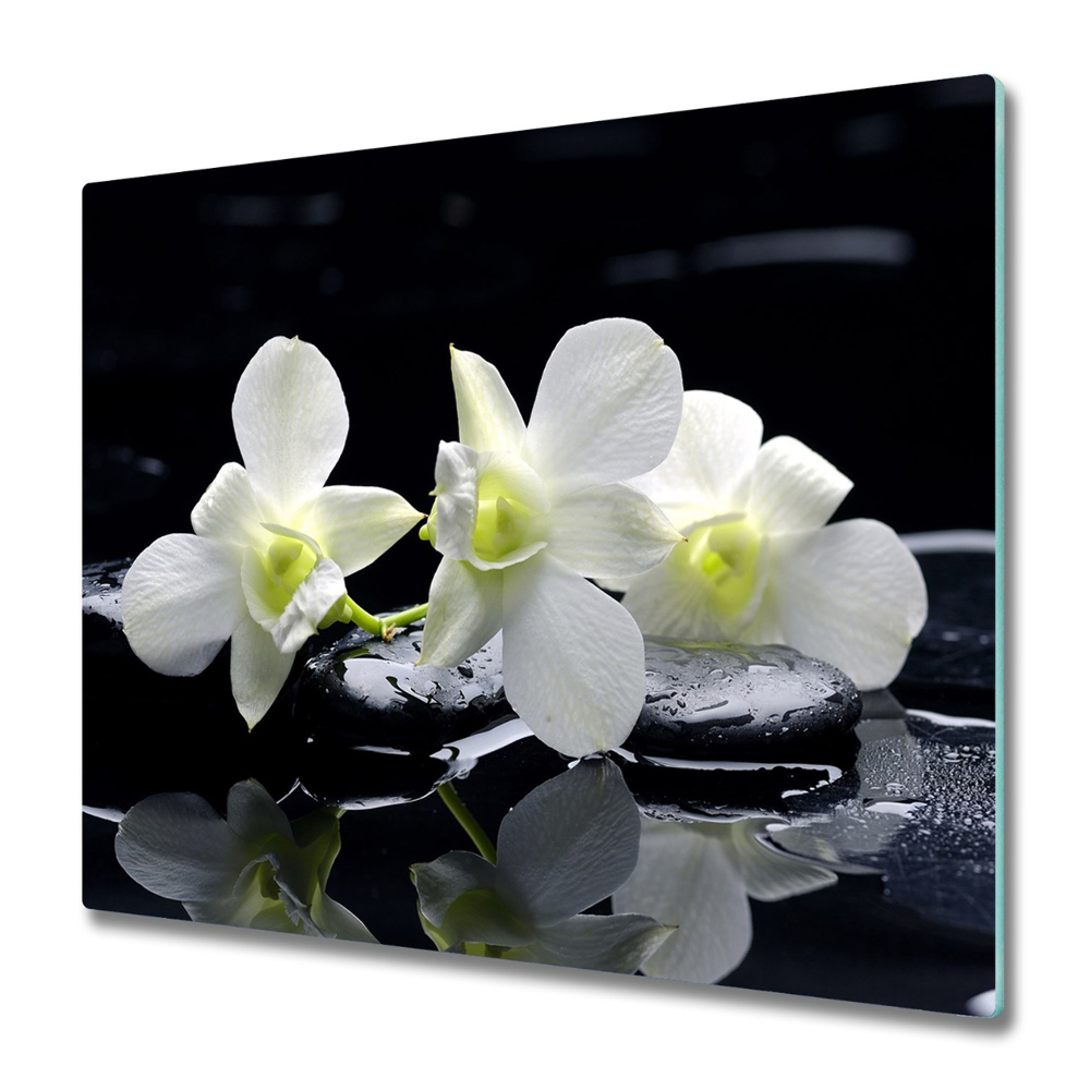 Üveg Tűzhelyvédő Fehér orchidea virágok
