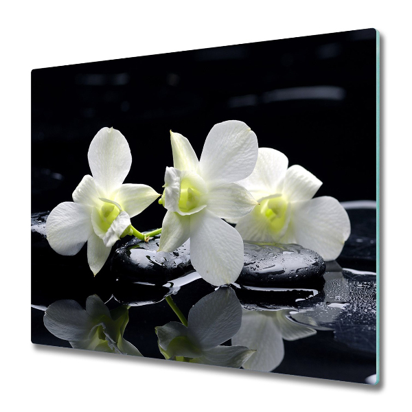 Üveg Tűzhelyvédő Fehér orchidea virágok