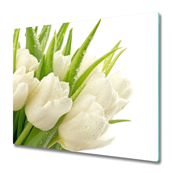Edzett Üveg Vágódeszka Fehér tulipán csokor