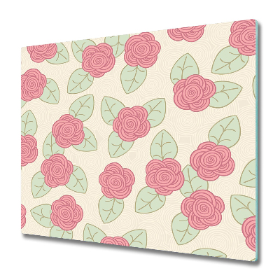 Edzett Üveg Vágódeszka Minta rózsákkal és levelekkel