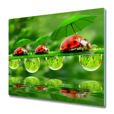 Tűzhelyvédő Üveglap Három katicabogár esernyőkkel