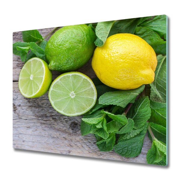 Főzőlap Védő Üveglap Citrom lime és menta levelek