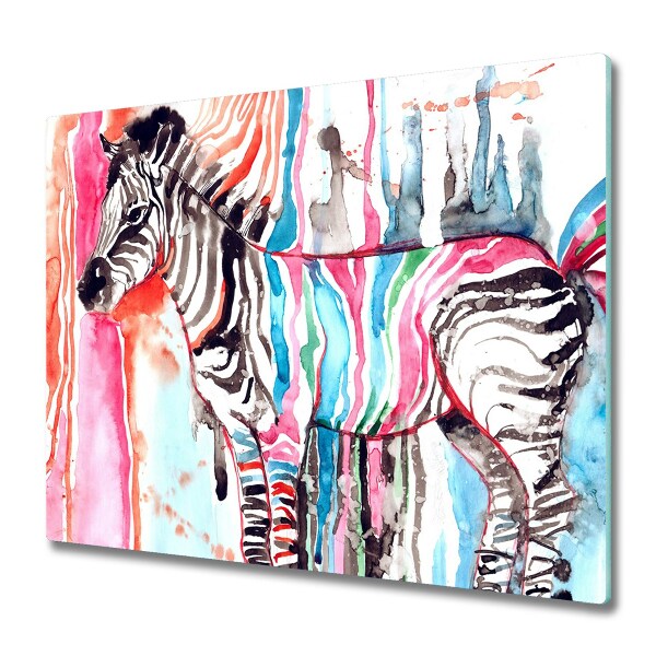 Tűzhelyvédő Üveglap Festett színes zebra