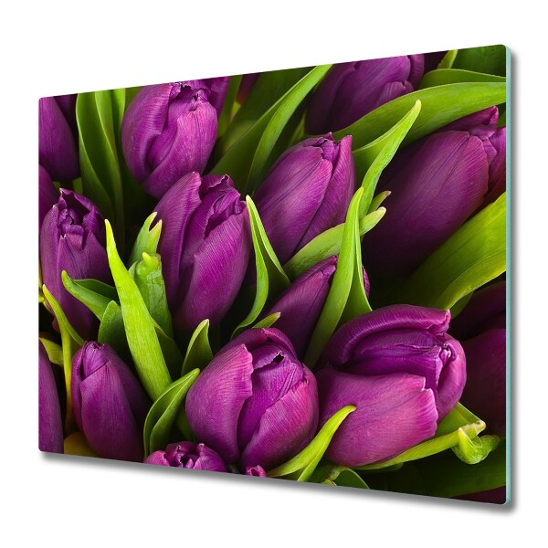 Üveg Vágódeszka Lila tulipán háttér