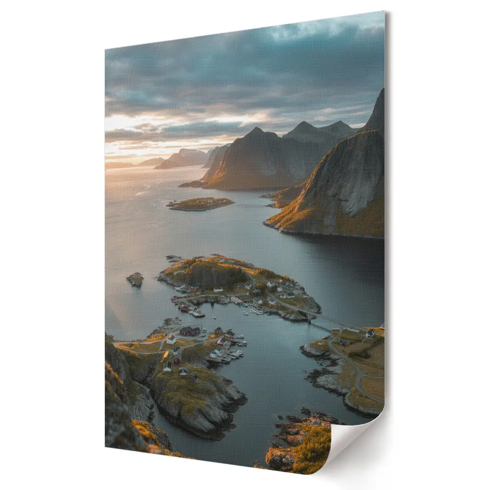 Békés fjord táj naplementekor fali poszter