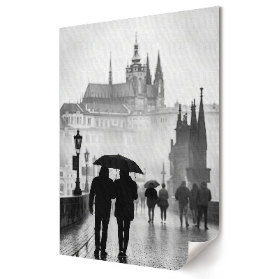 Romantikus séta az esős Prágában fali poszter