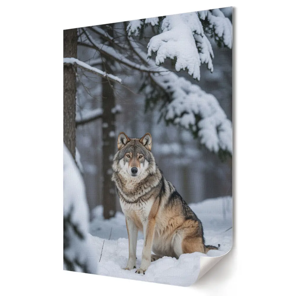 Farkas a havas téli erdőben poszter