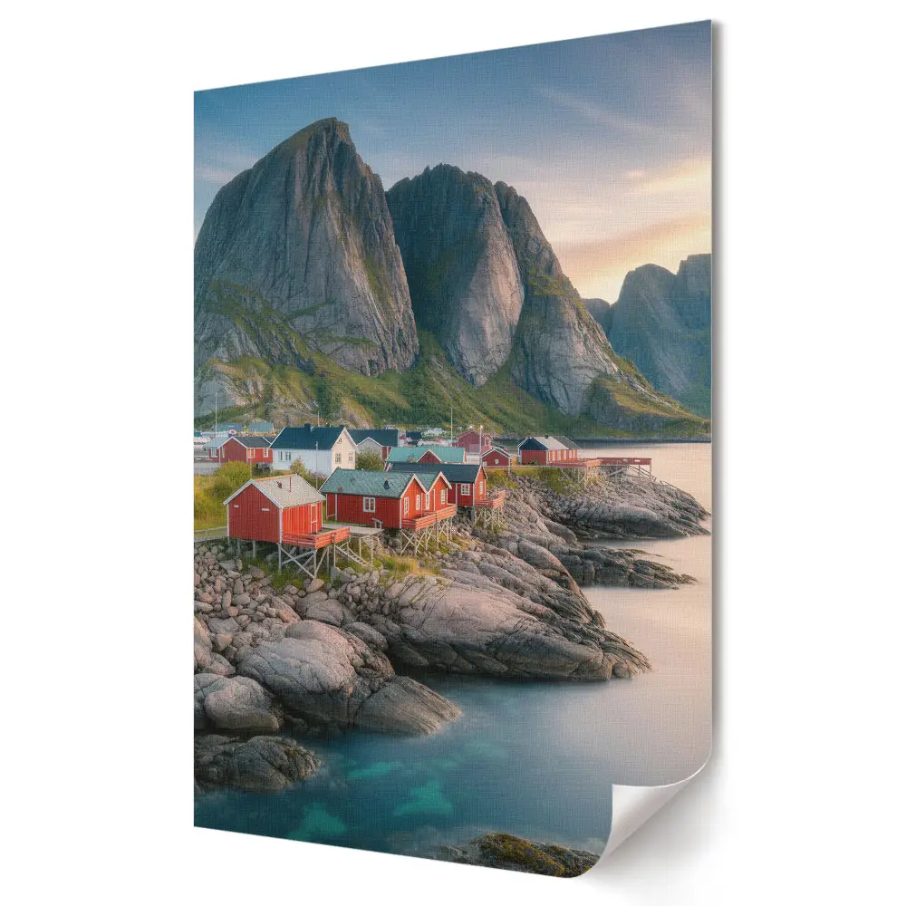 Festői falu a fjord partján fali poszter