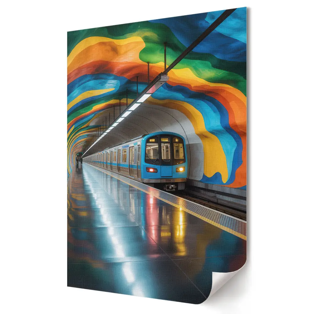 Színes metróalagút a városban plakát